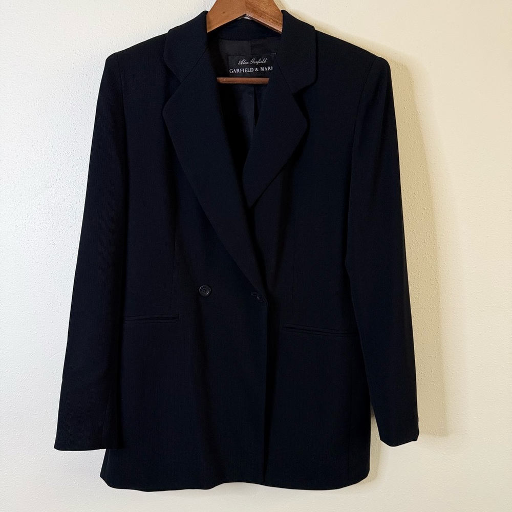 Vintage Garfield & Marks Black Double Breasted Blazer Made USA Size 8 90s